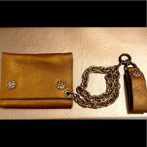Leather Trifold Wallet with Chain